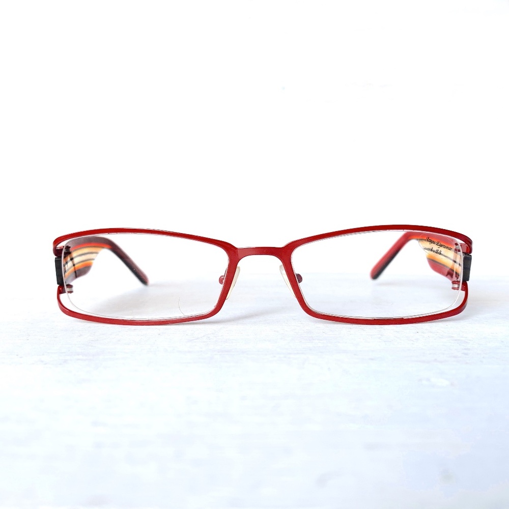 Red Men's Rectangular Metal Eyeglass Frames - image 3